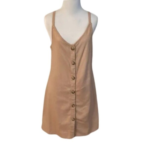 Cotton On Tan Mini Dress Sleeveless Button Down SP NWT - Picture 1 of 7